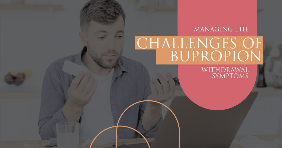 Man looking concerned while holding medication, representing challenges of bupropion withdrawal symptoms